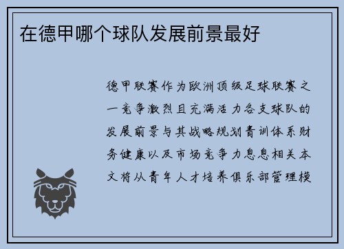 在德甲哪个球队发展前景最好